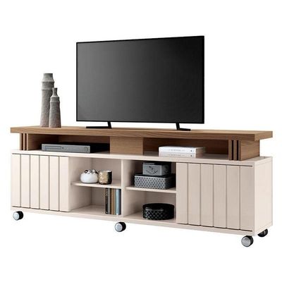 Rack Bancada Rivera 1.8 Com Mesa De Centro Cadenza Off White Castanho – Hb Móveis