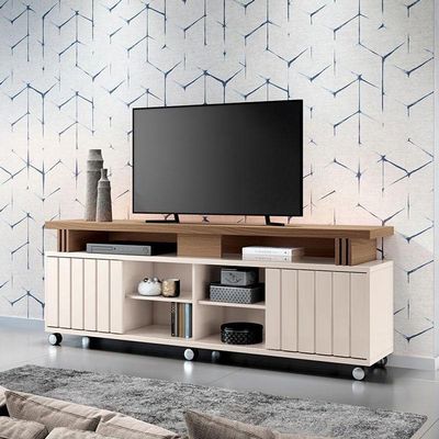 Rack Bancada Para Sala Rivera 1.8 Off White Castanho – Hb Móveis