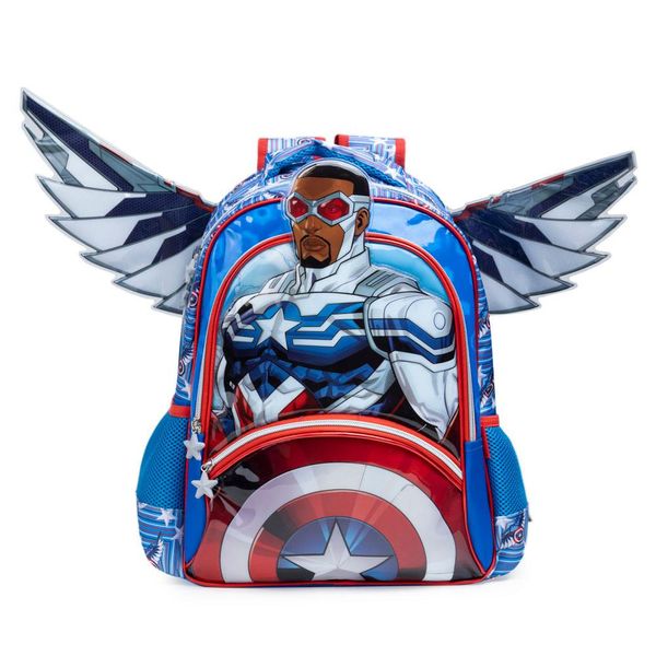 Mochila Escolar Masculina Infantil Capitão América com Asas Removíveis U / Azul escuro