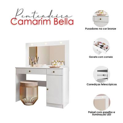 Penteadeira Camarim Ambiente Bella Branco Brilho - Moval