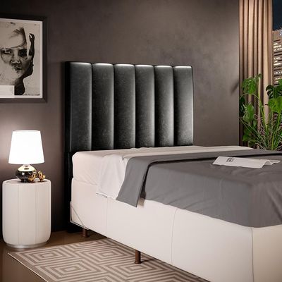 Cabeceira Cama Box Solteiro 100 cm Dália W01 Couríssimo Preto - Lyam Decor