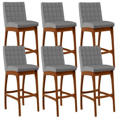 Kit 06 Banquetas Altas Para Cozinha Sala De Jantar Fixa Mila B04 Facto Cinza Fosco - Lyam Decor