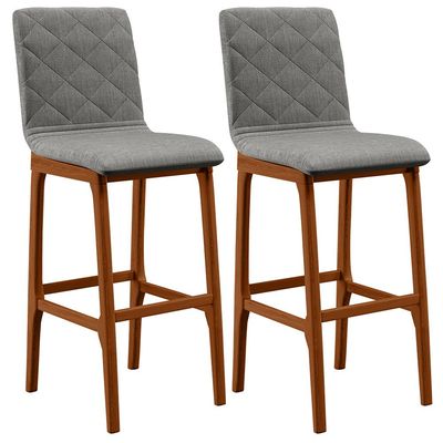 Kit 02 Banquetas Altas Para Cozinha Sala de Jantar Fixa Zoe B04 Linho Cinza Escuro - Lyam Decor