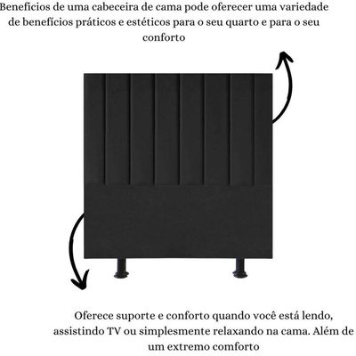 Cabeceira Estofada Cama Solteiro 90 Cm Sophia Carla Suede Preto