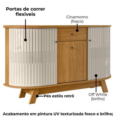 Buffet Aparador 3 Portas 136 Cm Monza Madetec Cinamomo Off White