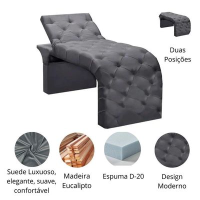 Maca Estofada Estética Cílios Regulável Spa Suede Valentina Cinza
