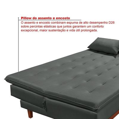 Sofá Cama Reclinável Santorini Veludo Confortável Base De Madeira Cinza 163