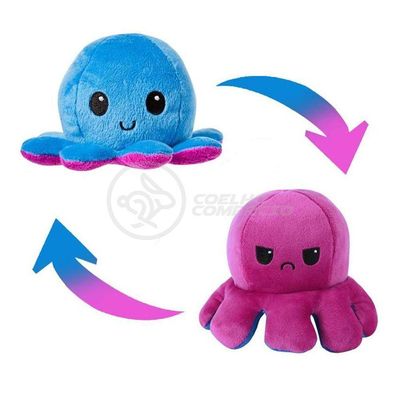 Polvo Reversível Bipolar De Pelúcia Humor Feliz E Bravo 2 Em 1 Tiktok Fofinho Macio - Azul E Roxo
