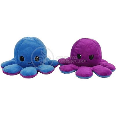 Polvo Reversível Bipolar De Pelúcia Humor Feliz E Bravo 2 Em 1 Tiktok Fofinho Macio - Azul E Roxo