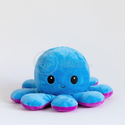 Polvo Reversível Bipolar De Pelúcia Humor Feliz E Bravo 2 Em 1 Tiktok Fofinho Macio - Azul E Roxo