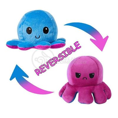 Polvo Reversível Bipolar De Pelúcia Humor Feliz E Bravo 2 Em 1 Tiktok Fofinho Macio - Azul E Roxo