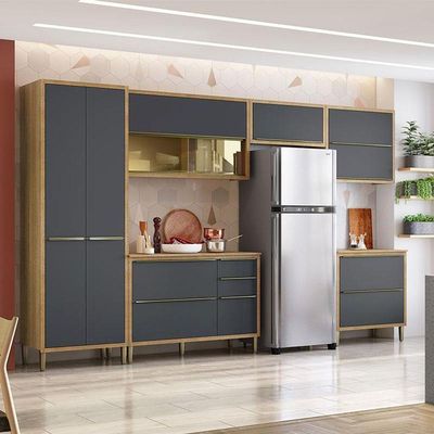 Cozinha Modulada Paola Composição 4 Carvalho Dakar Grafite - Aramóveis