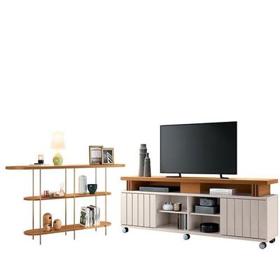 Rack Bancada Rivera 1.8 Com Aparador Infinity Cinamomo Off White – Hb Móveis