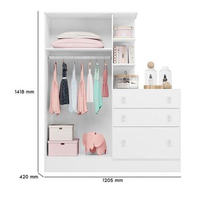 Berço Nacional 3540 E Guarda Roupa Com Cômoda 4070 Doce Sonho Branco Brilho – Qmovi