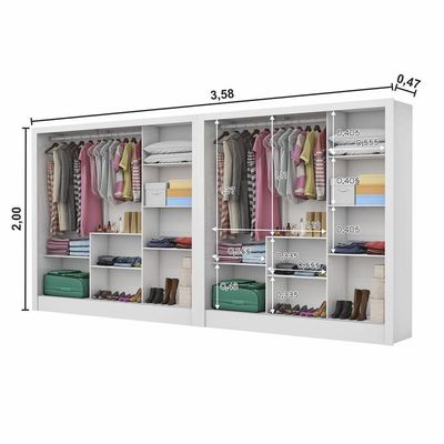 Closet Casal Duplo Fortaleza 6 Portas Plus 12 Prateleiras Branco