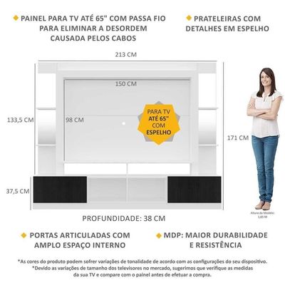 "Estante Tv 65"" Prateleiras C/ Espelho Oslo Multimóveis V3393"