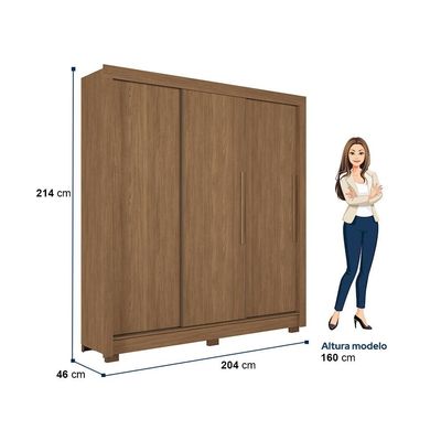 Guarda-Roupa Casal Santos Andirá Maringa com 3 Portas de Correr, 2 Gavetas e 5 Prateleiras 194,4cm de largura Jatobá