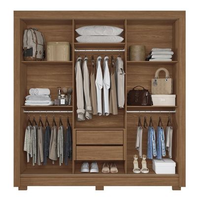 Guarda-Roupa Casal Santos Andirá Maringa com 3 Portas de Correr, 2 Gavetas e 5 Prateleiras 194,4cm de largura Jatobá
