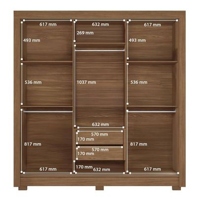 Guarda-Roupa Casal Santos Andirá Maringa com 3 Portas de Correr, 2 Gavetas e 5 Prateleiras 194,4cm de largura Jatobá