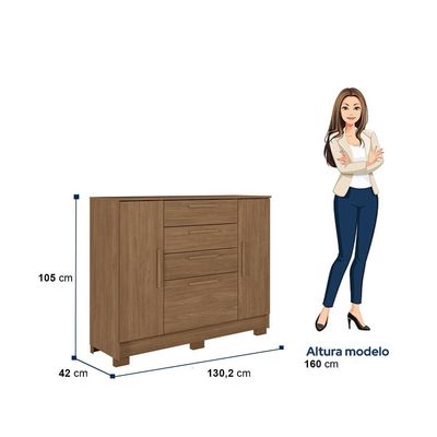 Cômoda Santos Andirá Pinhais com 2 Portas, 4 Gavetas, 1 Prateleira, 1 Cabideiro 130,2cm de largura Jatobá