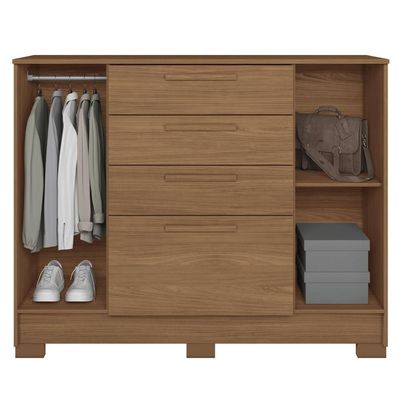 Cômoda Santos Andirá Pinhais com 2 Portas, 4 Gavetas, 1 Prateleira, 1 Cabideiro 130,2cm de largura Jatobá