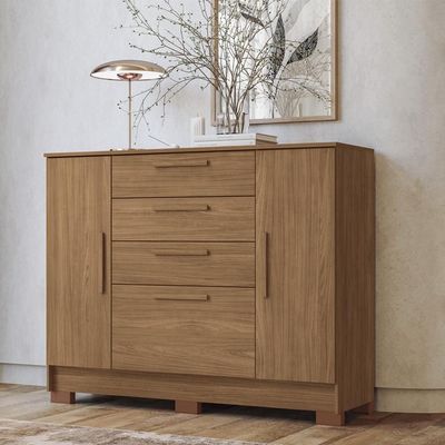 Cômoda Santos Andirá Pinhais com 2 Portas, 4 Gavetas, 1 Prateleira, 1 Cabideiro 130,2cm de largura Jatobá