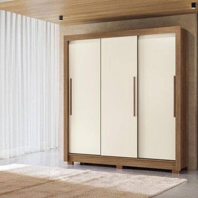 Guarda-Roupa Casal Santos Andirá Maringa com 3 Portas de Correr, 2 Gavetas e 5 Prateleiras 194,4cm de largura Jatobá com Areia