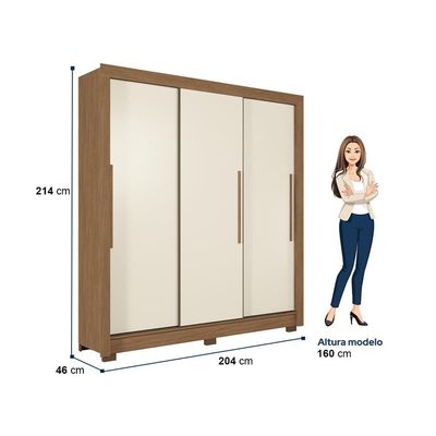 Guarda-Roupa Casal Santos Andirá Maringa com 3 Portas de Correr, 2 Gavetas e 5 Prateleiras 194,4cm de largura Jatobá com Areia