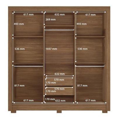 Guarda-Roupa Casal Santos Andirá Maringa com 3 Portas de Correr, 2 Gavetas e 5 Prateleiras 194,4cm de largura Jatobá com Areia