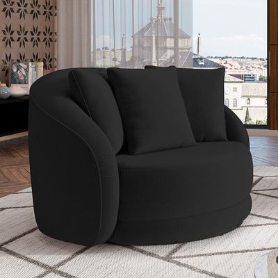 Poltrona Decorativa Para Sala de Estar Base Giratória Witta M03 Veludo Preto - Lyam Decor