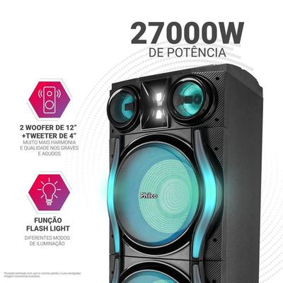 Caixa De Som Amplificada Philco Woofer Duplo 12 PCXE27000 Bivolt