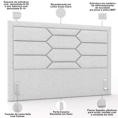 Cabeceira Cama Box Casal 140cm Estofada Nora P05 Linho Cinza Claro - Lyam Decor
