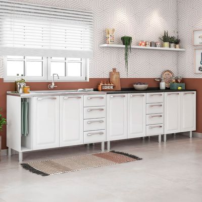 Cozinha Diamante 3 Peças com Balcão Itatiaia Branco com Cinza