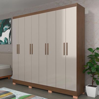 Guarda-Roupa Bartira Porto com 8 Portas e 4 Gavetas 219,2 de Largura Avelã/Cappuccino