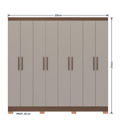 Guarda-Roupa Bartira Porto com 8 Portas e 4 Gavetas 219,2 de Largura Avelã/Cappuccino