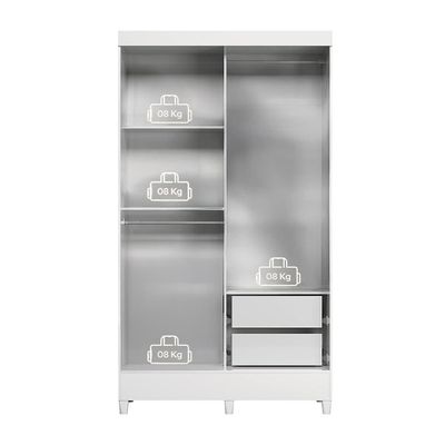 Guarda-roupa Santos Andirá Fit 2 Portas, 2 Gavetas com Cabideiro e Maleiro Solteiro 106,6 cm de largura Branco