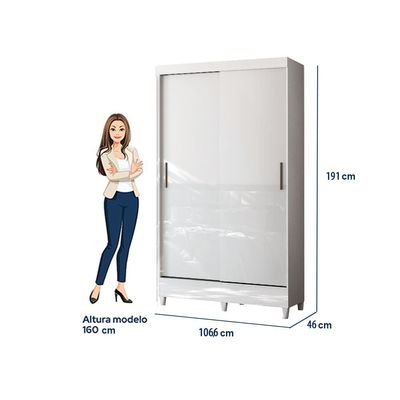 Guarda-roupa Santos Andirá Fit 2 Portas, 2 Gavetas com Cabideiro e Maleiro Solteiro 106,6 cm de largura Branco
