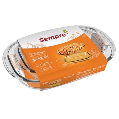 Conjunto de Assadeiras Retangulares Sempre Vidro Temperado 2 Peças Transparente