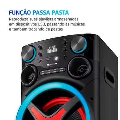 Torre de Som Amplificada Mondial TM-2200 com Bluetooth, Função Passa Pasta e Integração com Guitarra e Microfone 2200W Preto / Bivolt