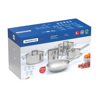 Jogo de Panelas Tramontina Brava em Aço Inox 5 Peças Inox