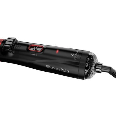 Escova Rotativa Secadora GA.MA Italy Eleganza Plus 3 em 1 com Ceramic Ion, Duplo Sentido de Rotação e Cabo Giratório 360° Preto com Vermelho / Bivolt
