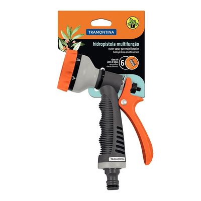 Hidropistola Tramontina Multifunção para Engate Rápido com 6 Tipos de Jato Cinza com Laranja