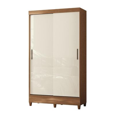 Guarda-roupa Santos Andirá Fit 2 Portas, 2 Gavetas com Cabideiro e Maleiro Solteiro 106,6 cm de Largura Branco/Bege