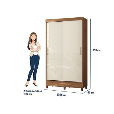 Guarda-roupa Santos Andirá Fit 2 Portas, 2 Gavetas com Cabideiro e Maleiro Solteiro 106,6 cm de Largura Branco/Bege