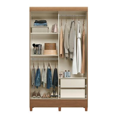 Guarda-roupa Santos Andirá Fit 2 Portas, 2 Gavetas com Cabideiro e Maleiro Solteiro 106,6 cm de Largura Branco/Bege