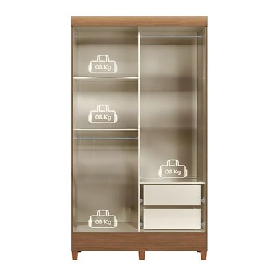 Guarda-roupa Santos Andirá Fit 2 Portas, 2 Gavetas com Cabideiro e Maleiro Solteiro 106,6 cm de Largura Branco/Bege