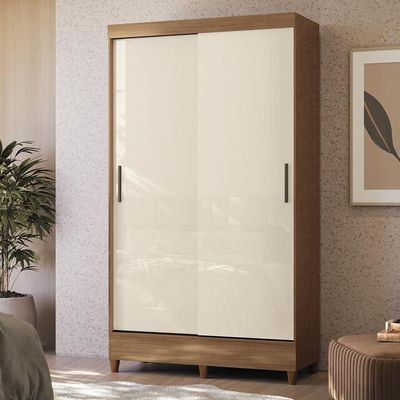 Guarda-roupa Santos Andirá Fit 2 Portas, 2 Gavetas com Cabideiro e Maleiro Solteiro 106,6 cm de Largura Branco/Bege