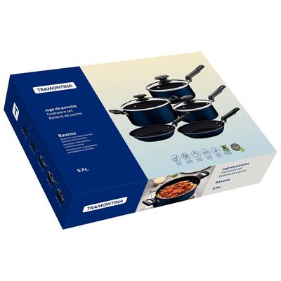 Jogo de Panelas 5 Peças Tramontina Ravena em Alumínio com Revestimento Antiaderente Starflon Max Azul