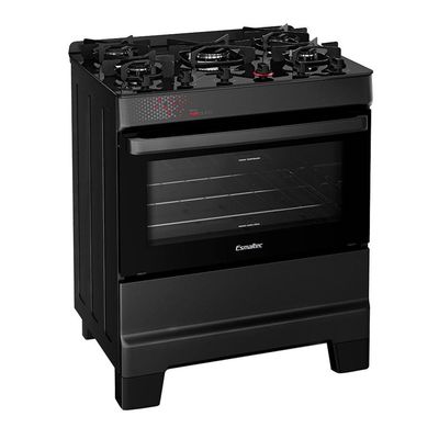 Fogão Esmaltec IDEAL Top Glass T5VAP 5 Bocas com Mesa de Vidro e Acendimento Automático Forno 84L Preto / Bivolt