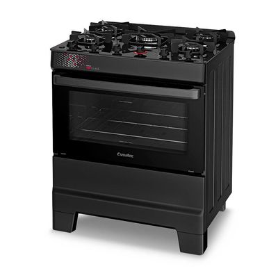 Fogão Esmaltec IDEAL Top Glass T5VAP 5 Bocas com Mesa de Vidro e Acendimento Automático Forno 84L Preto / Bivolt